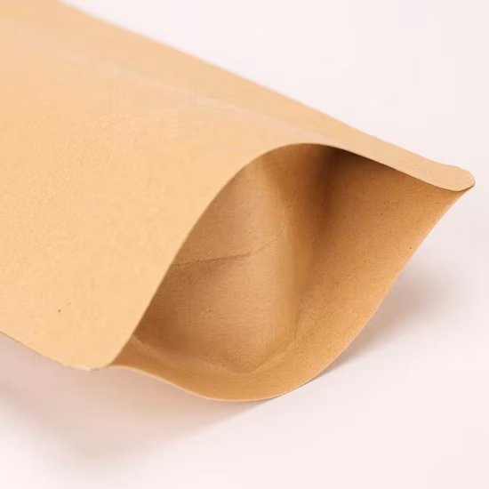 Коричневый рециркуляционный пакет с принтом на молнии для упаковки кофе Дешевый пакет Doypack из крафт-бумаги на молнии для пищевых продуктов с окном