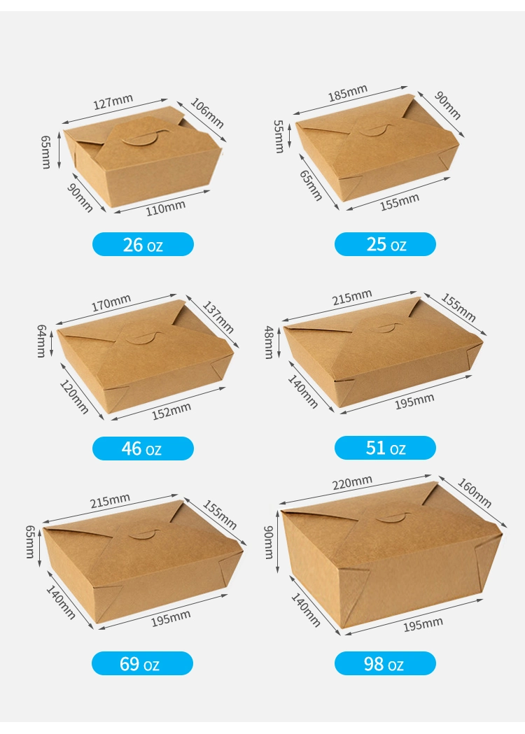 337g Paper Takeaway Lunch Container Kraft Material Food Box 1600ml for Sell